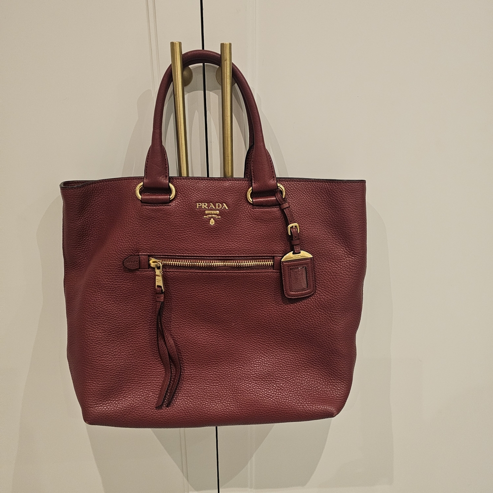 Prada Burgundy Leather Tote Bag